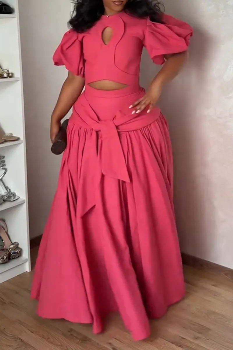 Women's Elegant Puff Sleeve A-Line Hem Maxi Dress
