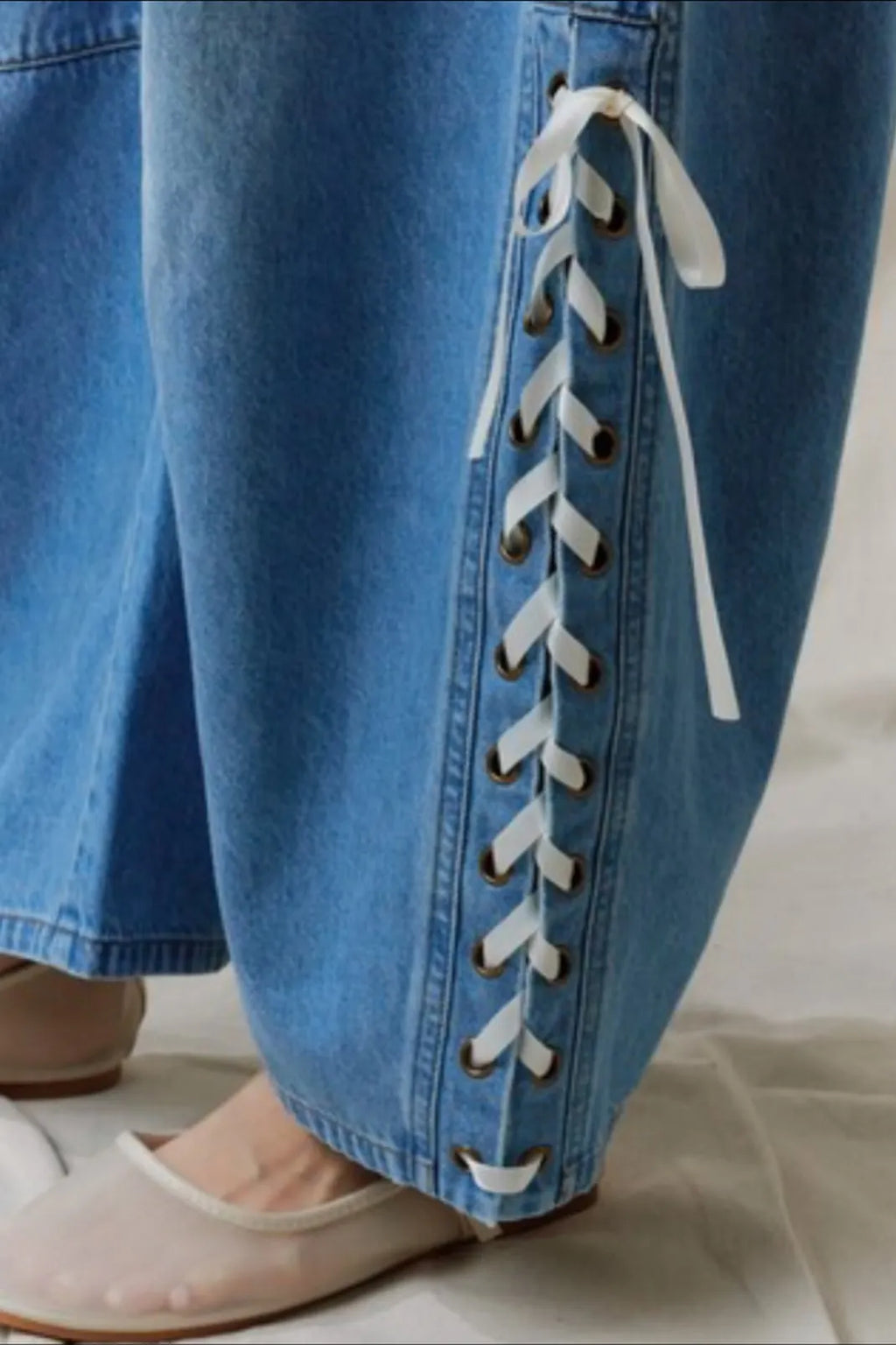 Women's Casual Lace Up Loose Barrel Jeans