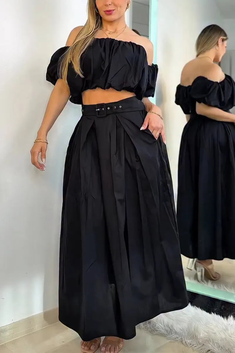 Women's One Neck Top+ Half Skirt Elegant Temperament Set