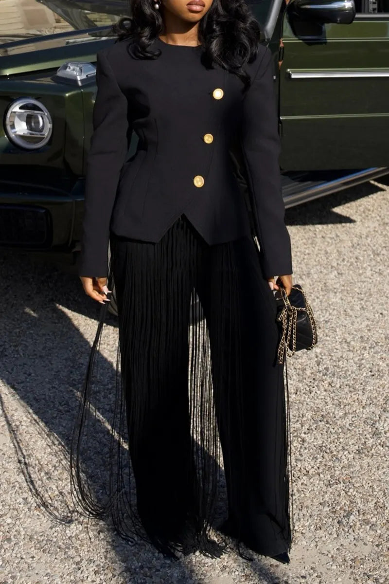 Women's Round Neck Style Jacket or Patchwork Fringe Pants
