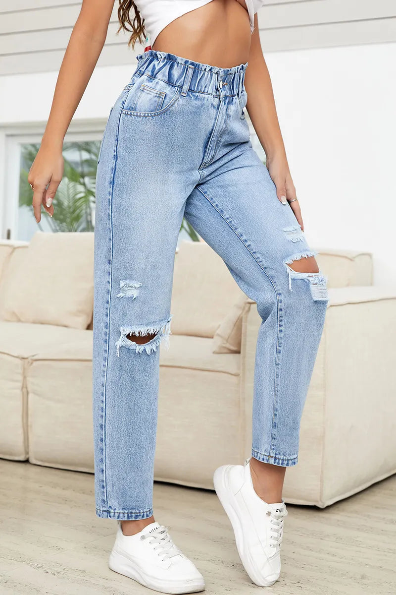 Women's Fashion Slimming Ripped Straight-Leg Jeans