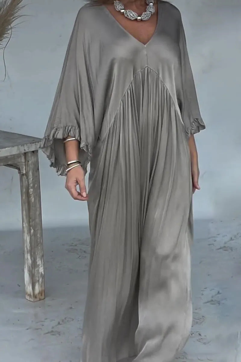 Women's V-neck Patchwork Solid Color Satin Elegant Casual Dress