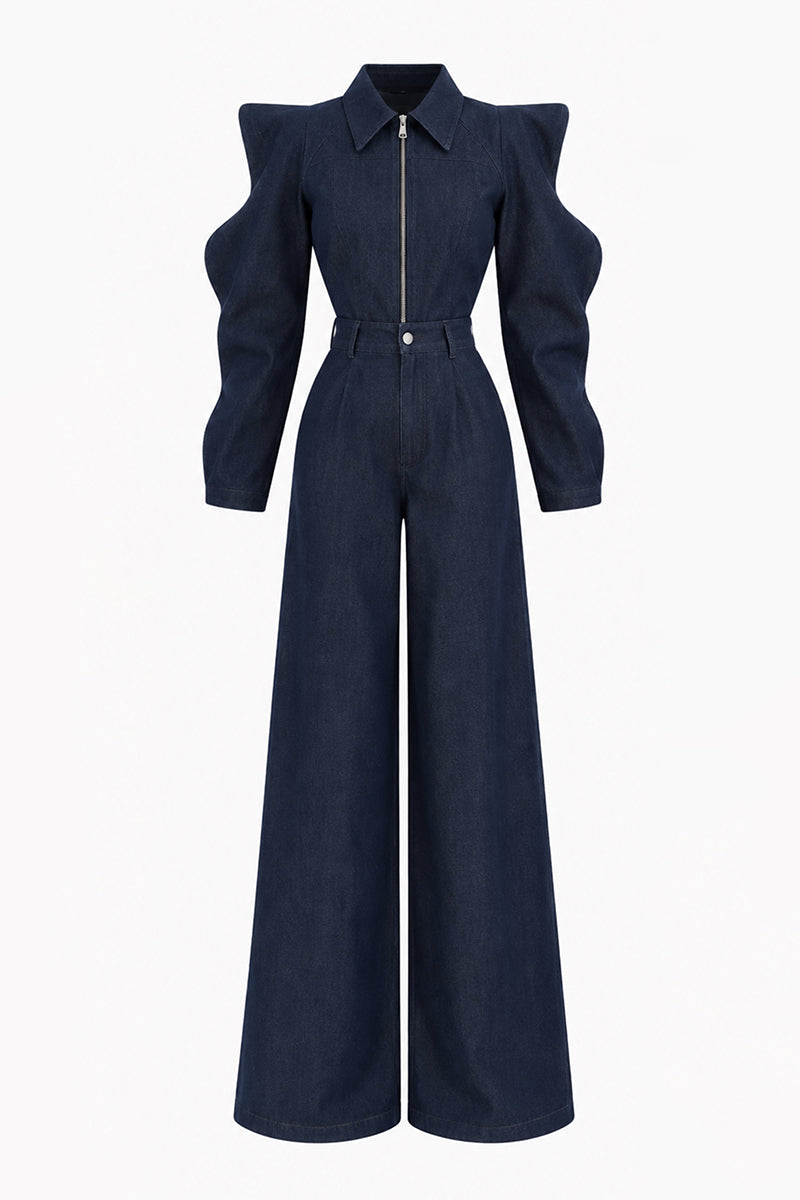 Women's Fashion Wave Sleeve Denim Jacket or Wide Leg Jeans
