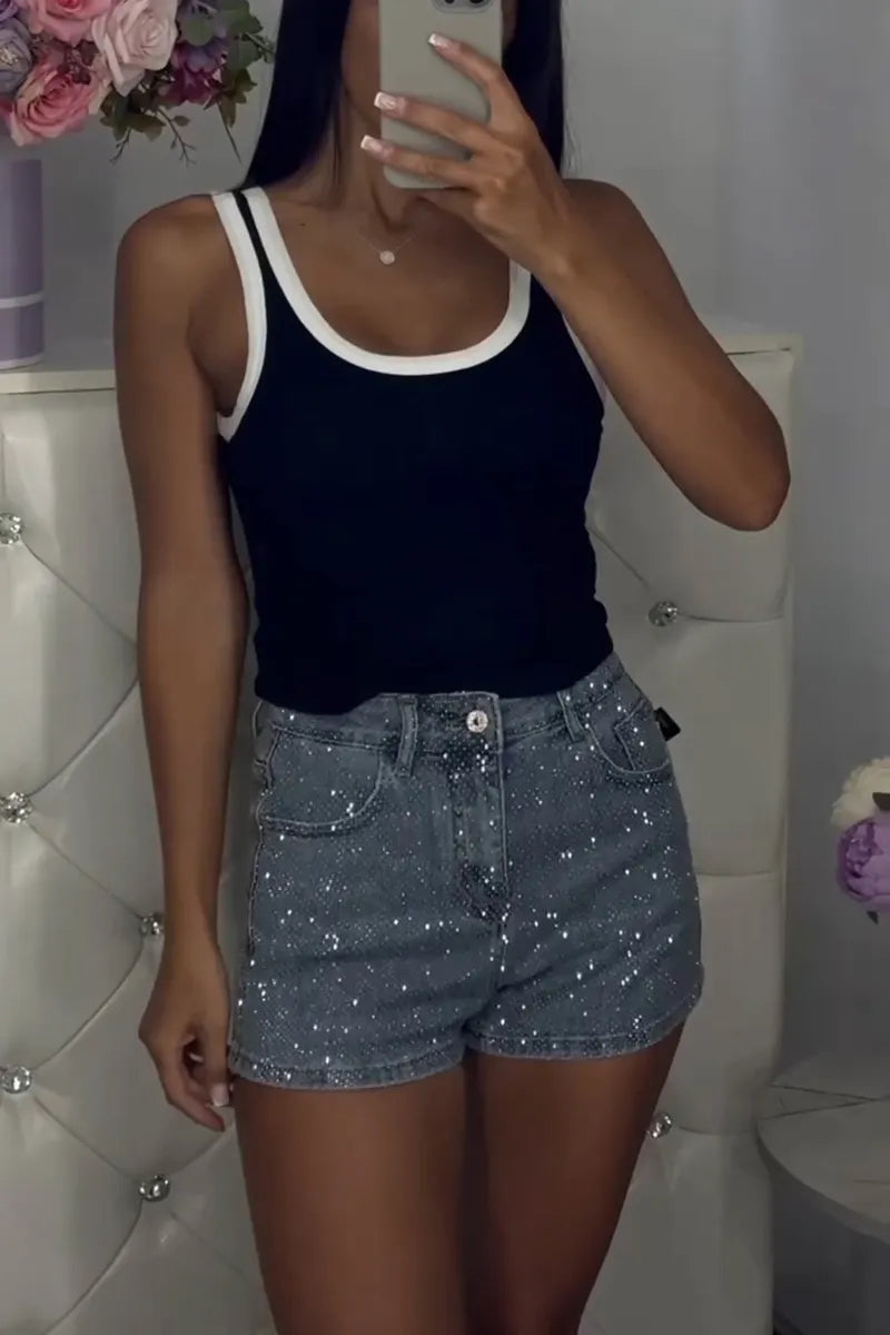 Women's Fashion Sparkling Rhinestone Cropped Jeans