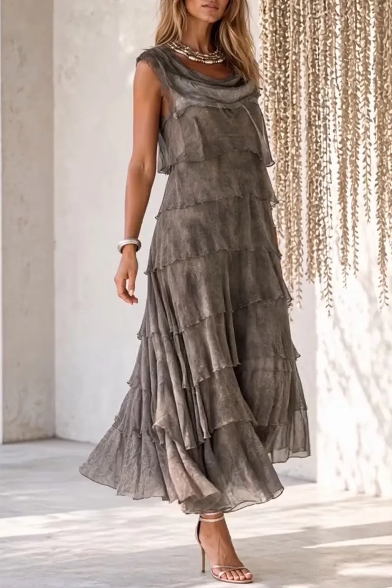 Women's U-neck Patchwork Multi-level Elegant Casual Maxi Dresses