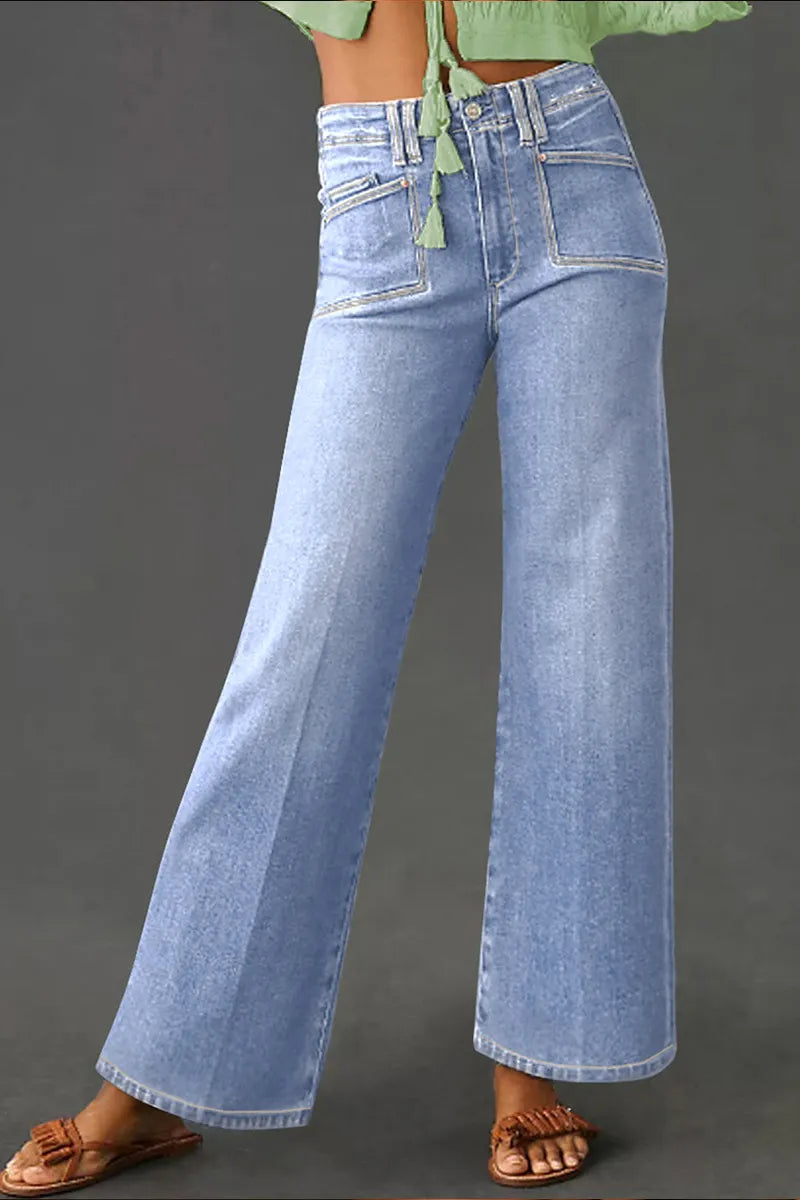 Ladies' Fashionable And Casual Loose Straight Leg Short High Waisted Jeans