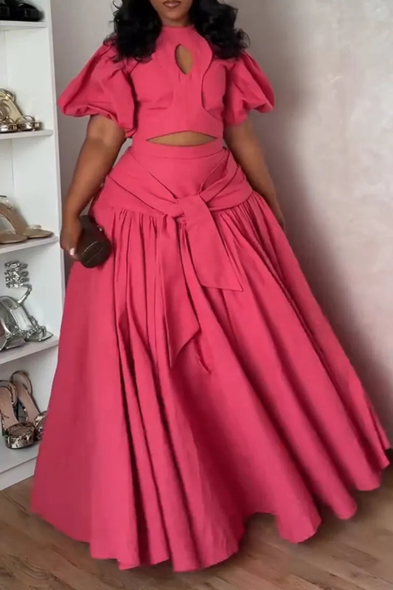Women's Elegant Puff Sleeve A-Line Hem Maxi Dress