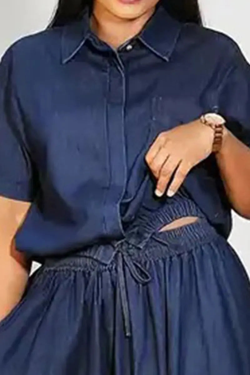 Women's Casual Loose Fit Denim Top& Casual Wide Leg Jeans