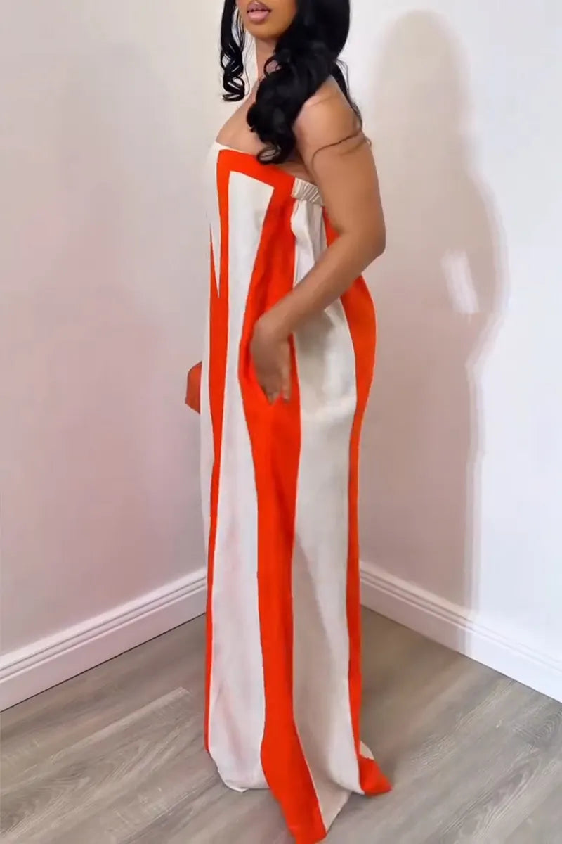 Women's Casual Strapless Wide Stripe Wide Leg Jumpsuit