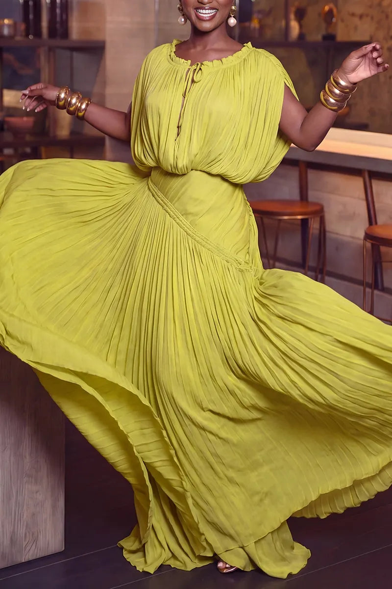 Women's Elegant Loose Pleated Full-Skirt Maxi Dress