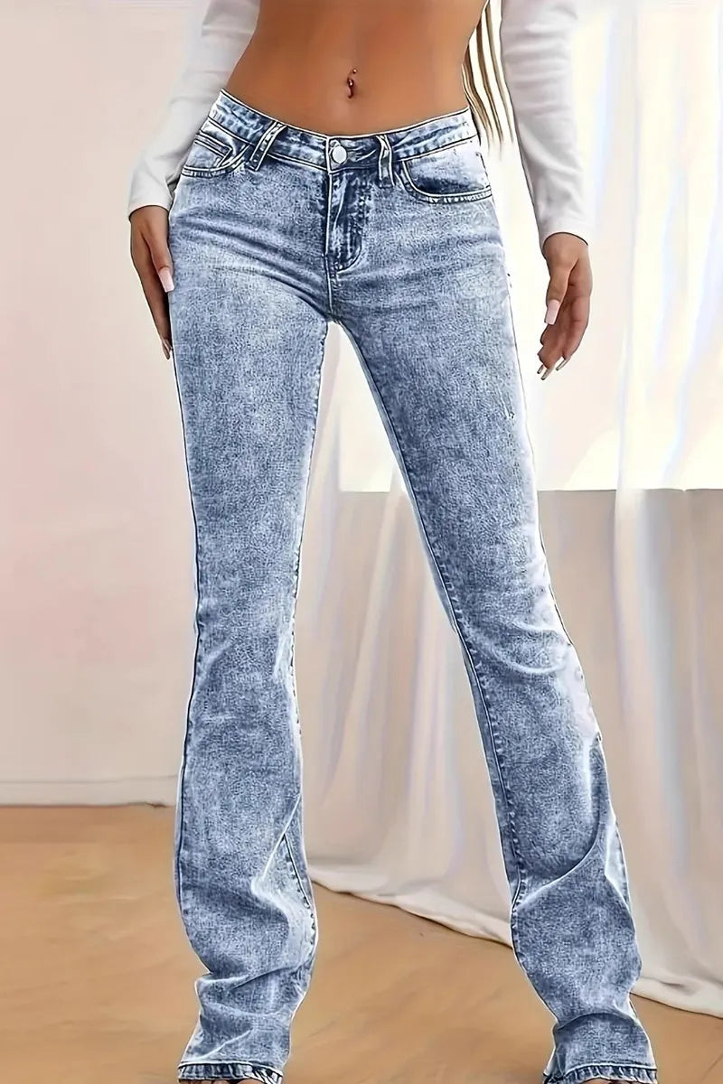 Casual Acid Wash Micro Flare Leg Jeans