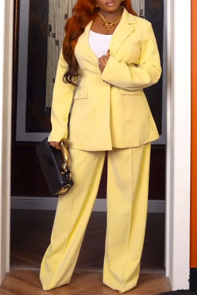 Women's Collar Jacket+ Pants Solid Color Temperament Commuting Suit
