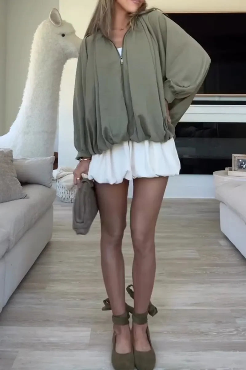 Women's Collar Solid Color Casual Jacket or Solid Color Shorts