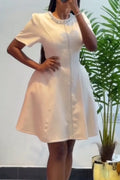 Women's Round Neck Collar Studded Diamond Elegant Casual Dress
