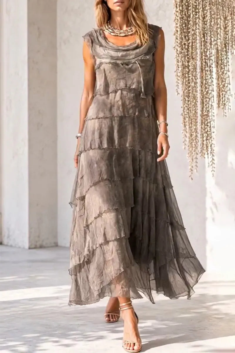 Women's U-neck Patchwork Multi-level Elegant Casual Maxi Dresses