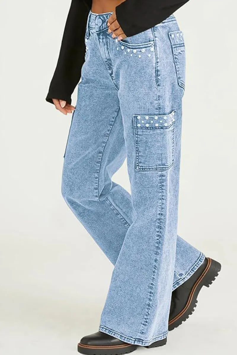 Women's Pearl Embellished High Waist Jeans