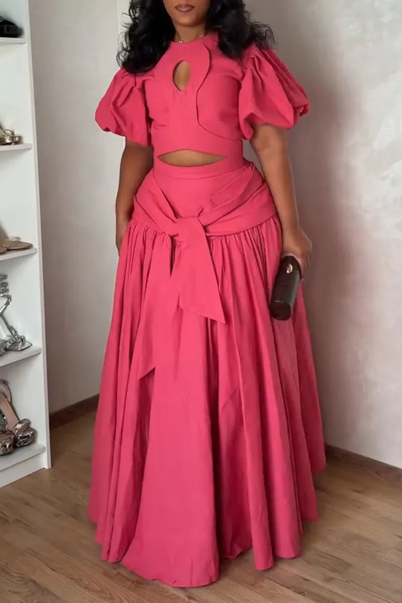 Women's Elegant Puff Sleeve A-Line Hem Maxi Dress