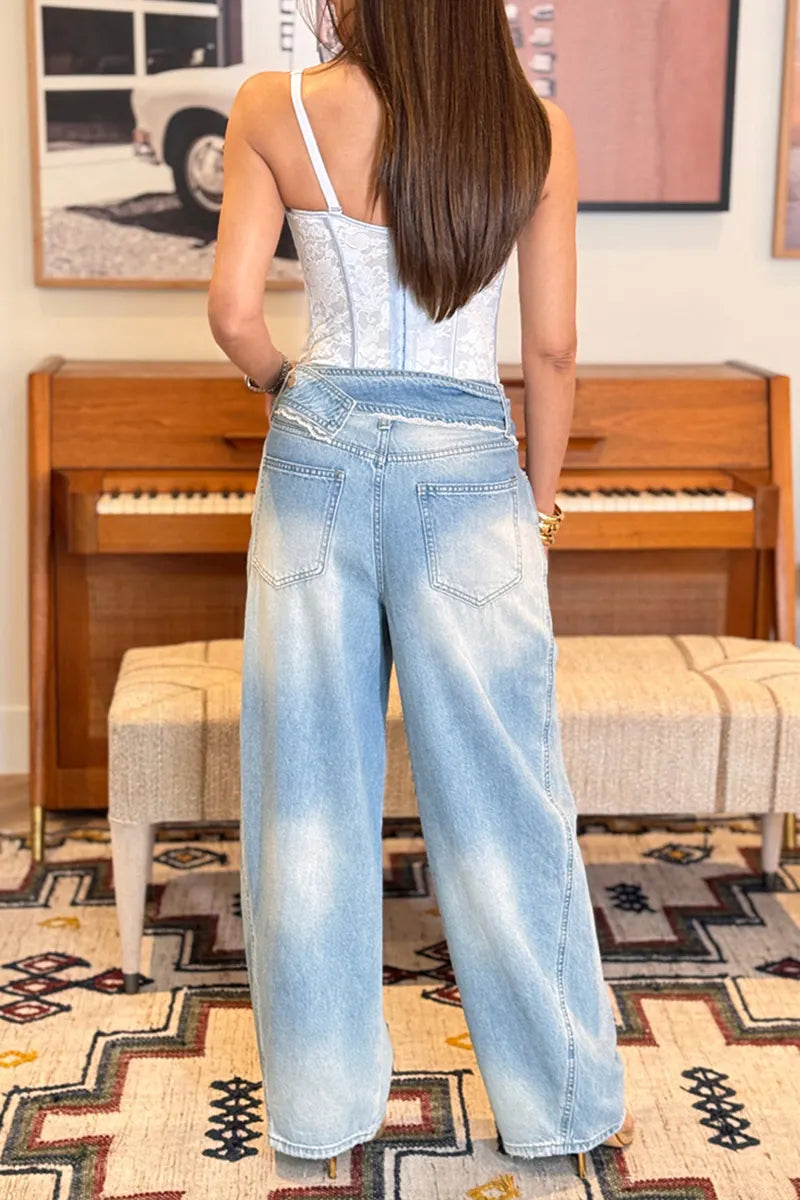 Women's Fashion Wide Leg Jeans (with Lace Panel Waist Cincher)
