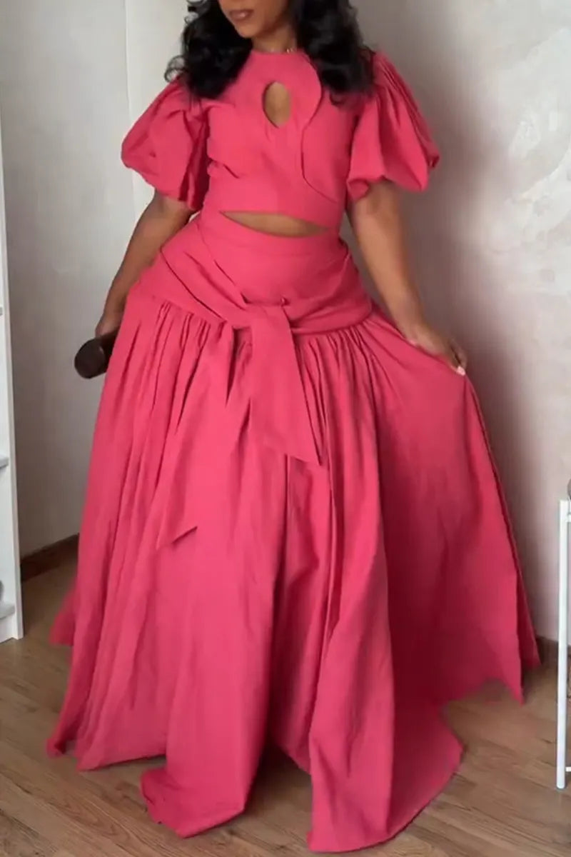 Women's Elegant Puff Sleeve A-Line Hem Maxi Dress