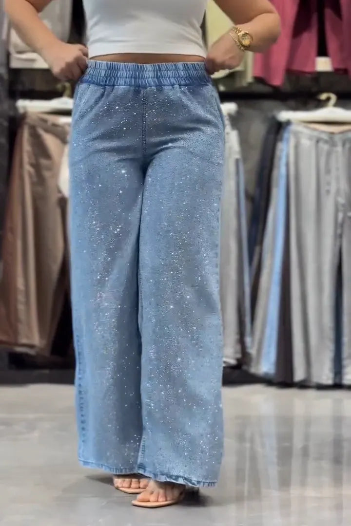 Women's Casual Stretch-Waist Rhinestone Jeans