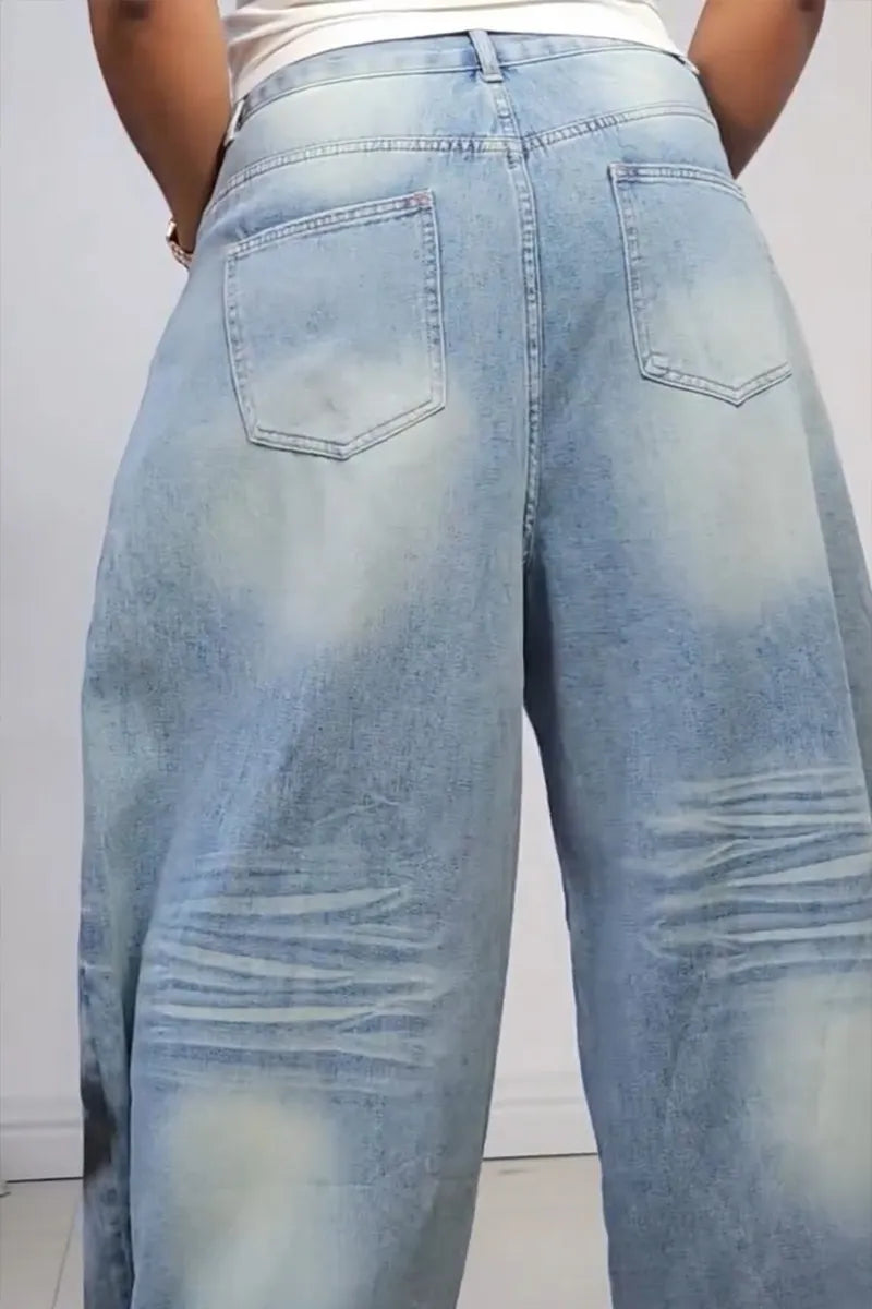Women's Casual Wide Leg Pattern Decoration Wide Leg Jeans