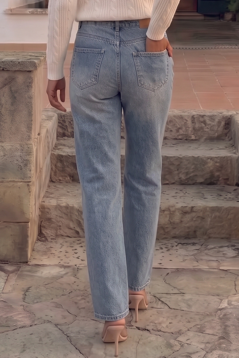 Women's High Rise Leopard Print Straight Leg Jeans with Belt Washed Casual Denim Trousers