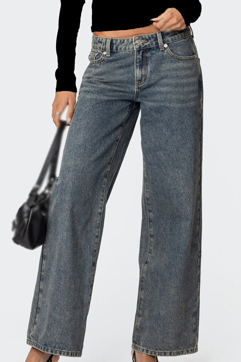 Women's Heart-themed leopard pattern Low-Rise Jeans