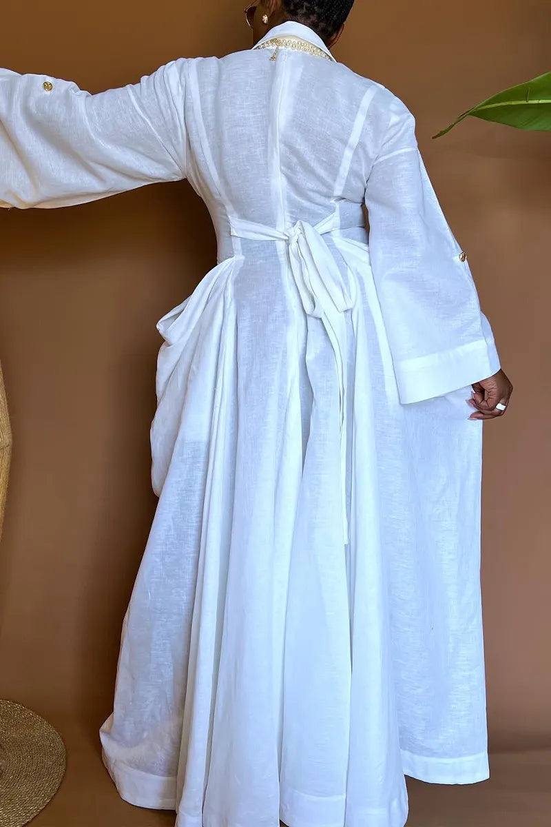 Women's Collar Patchwork Shirt Style Elegant Temperament Maxi Dresses