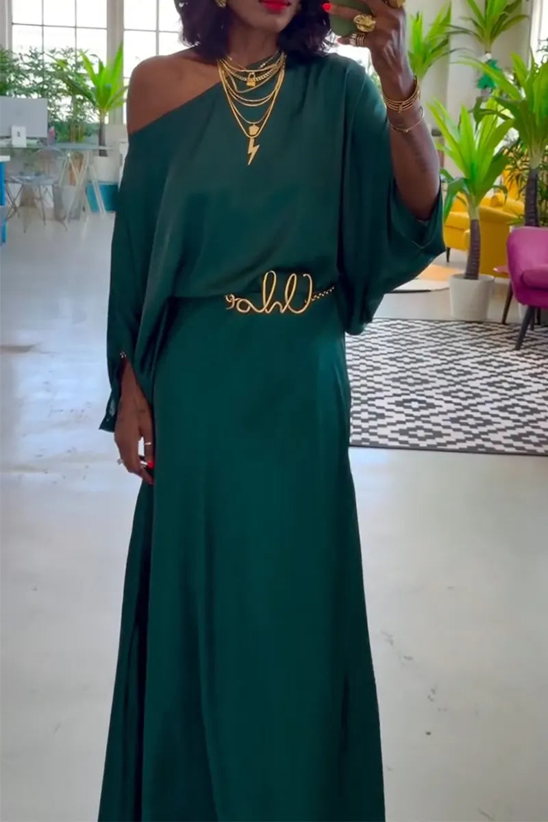 Women's Round Neck Top+ Half Skirt Solid Color Elegant Temperament Set