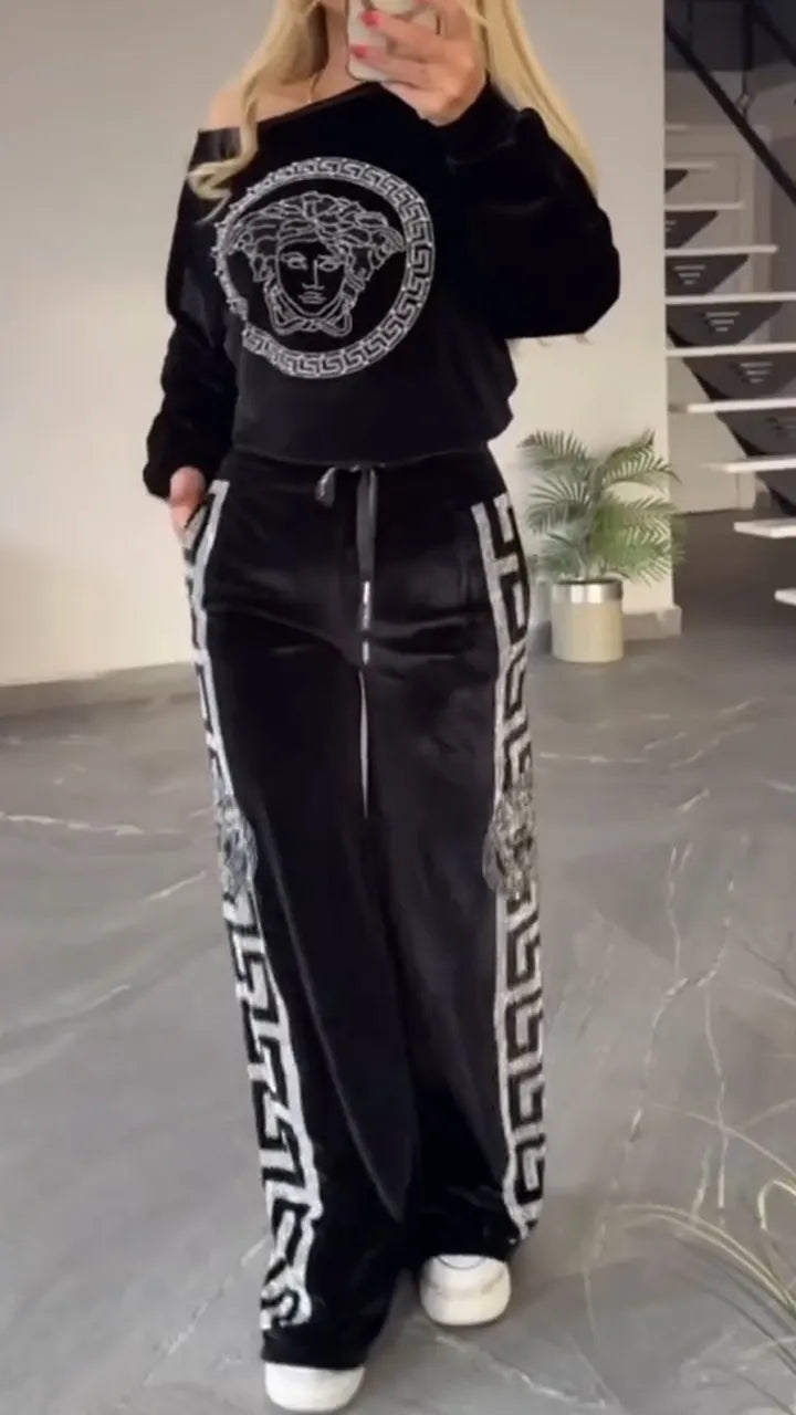 Women Round Neck Printed Casual Suit