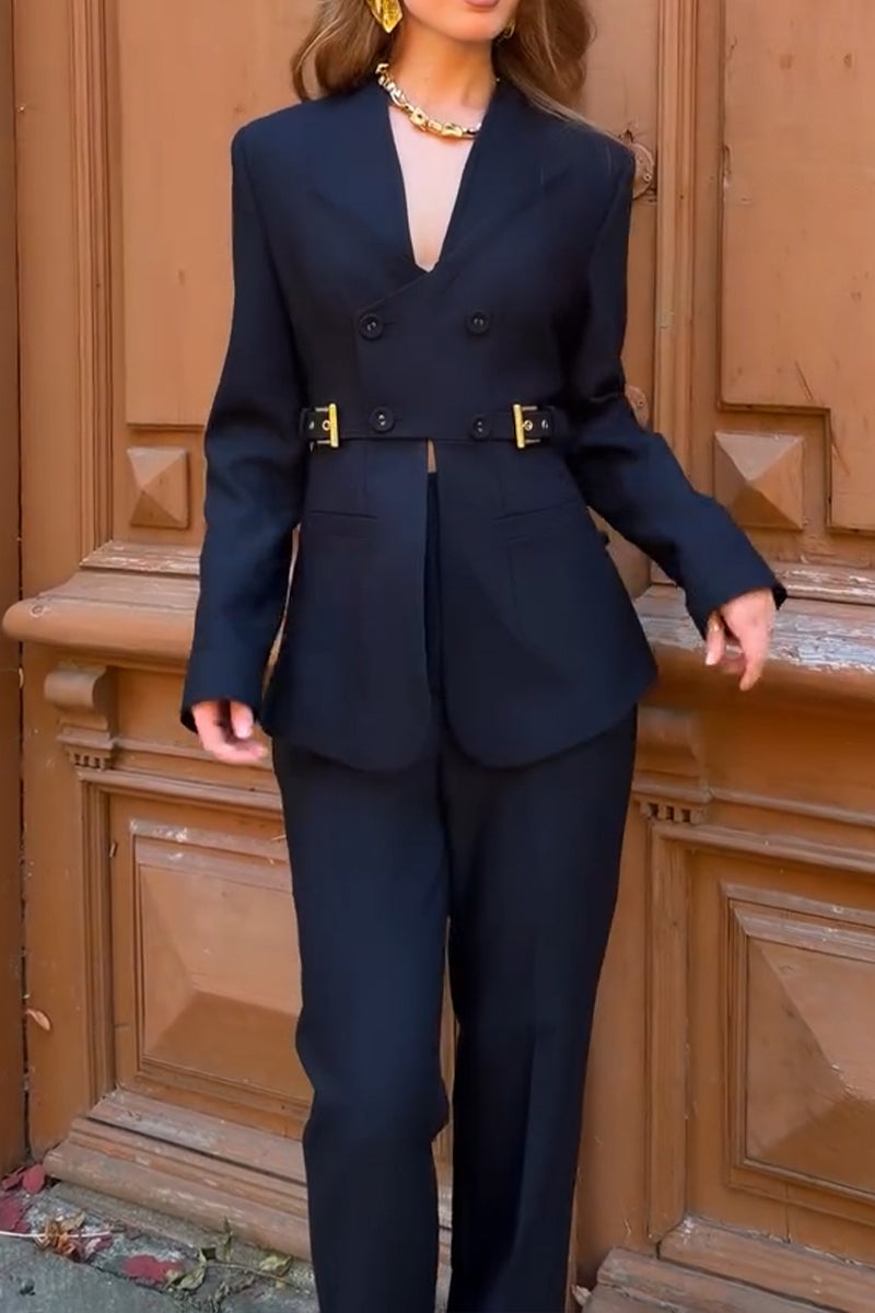 Women's Fashion V-Neck Double-Breasted Blazer or Suit Pants