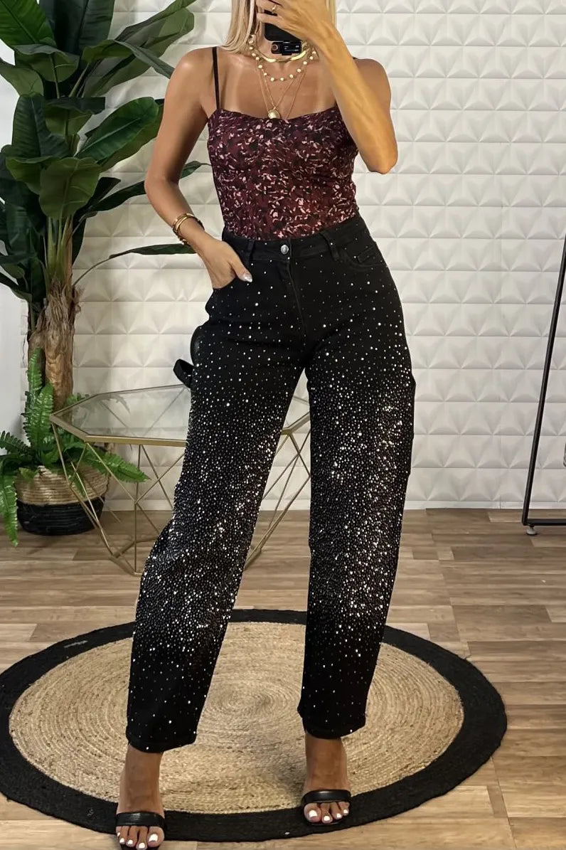 Women's Relaxed Ombre Rhinestone Embellished Jeans