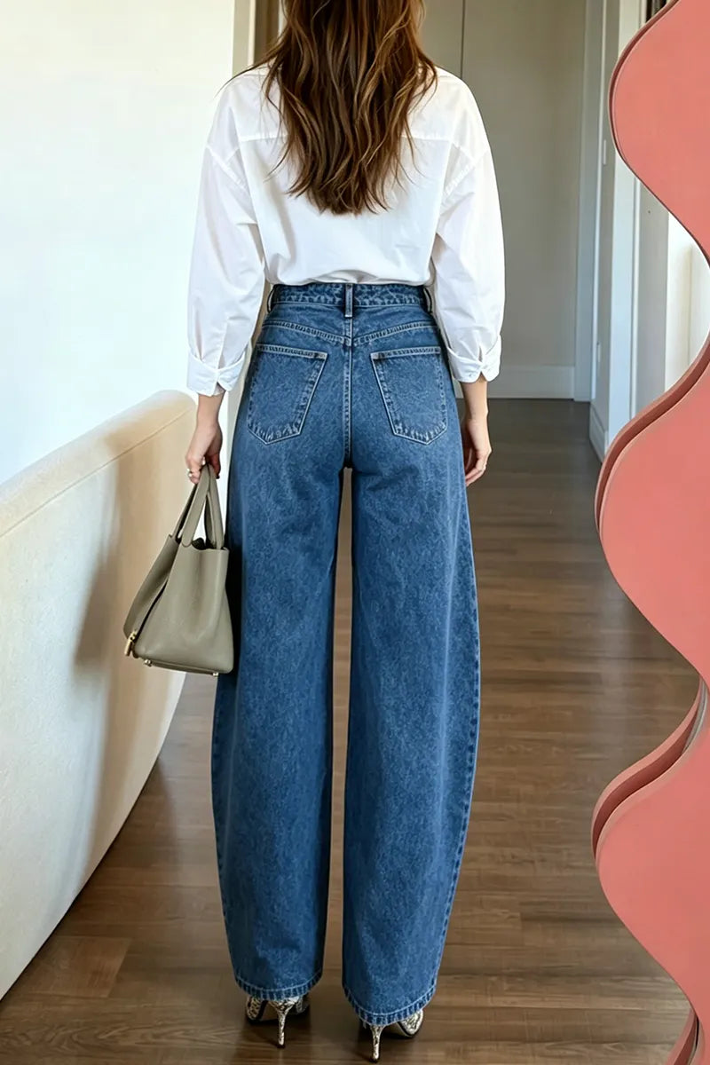 Women's Fashion Zipper Design Barrel Jeans