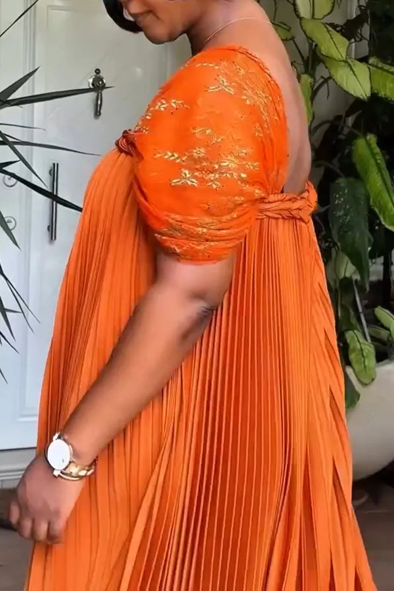 Women's Casual Vacation Pleated Decoration Patchwork Maxi Dress