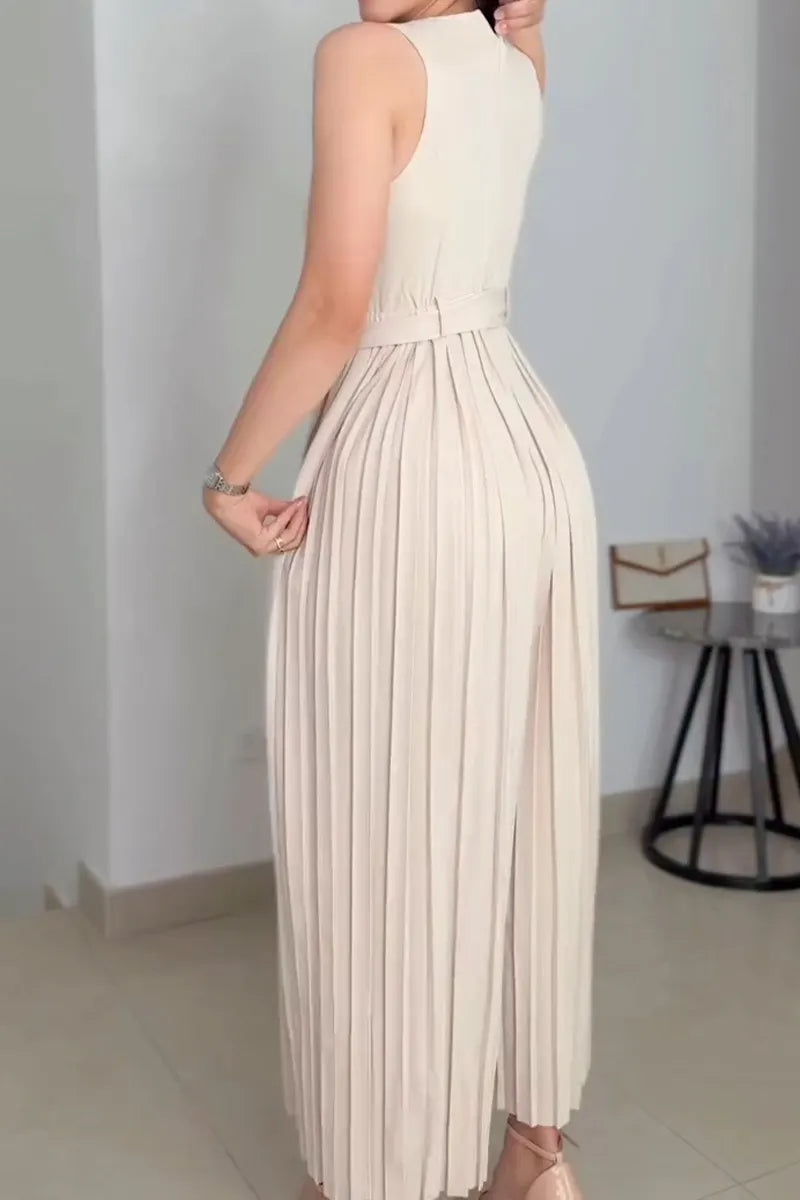 Women's Casual Flower Decoration Pleated Wide Leg Long Jumpsuit