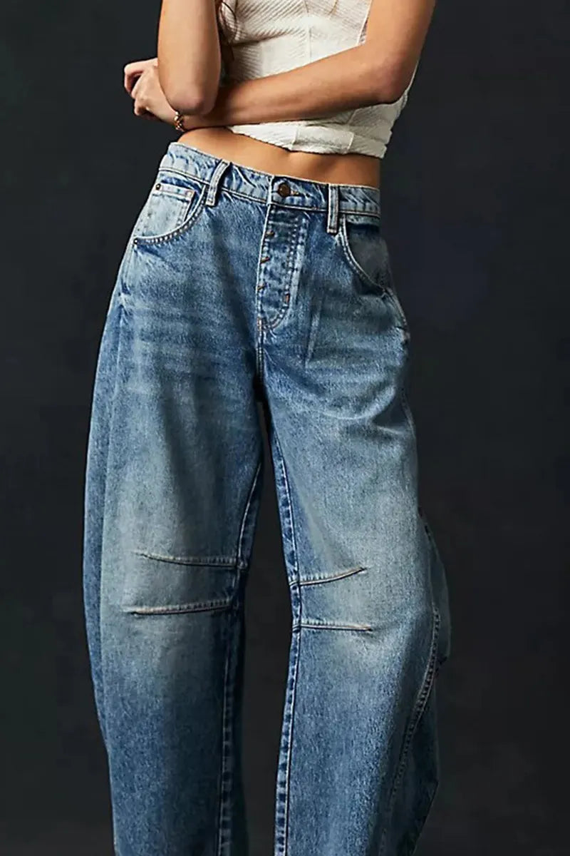 Casual Low Rise Wide Leg Relaxed Wash Jeans