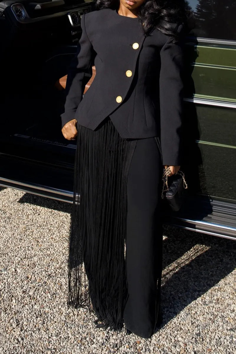 Women's Round Neck Style Jacket or Patchwork Fringe Pants