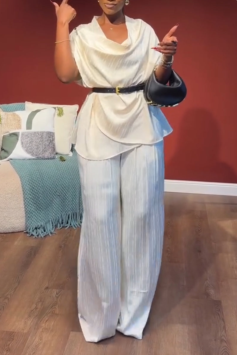 Women's Round Neck Patchwork Top+ Pants Elegant Temperament Set