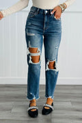 Women's Distressed Knee Rips High Waist Skinny Jeans