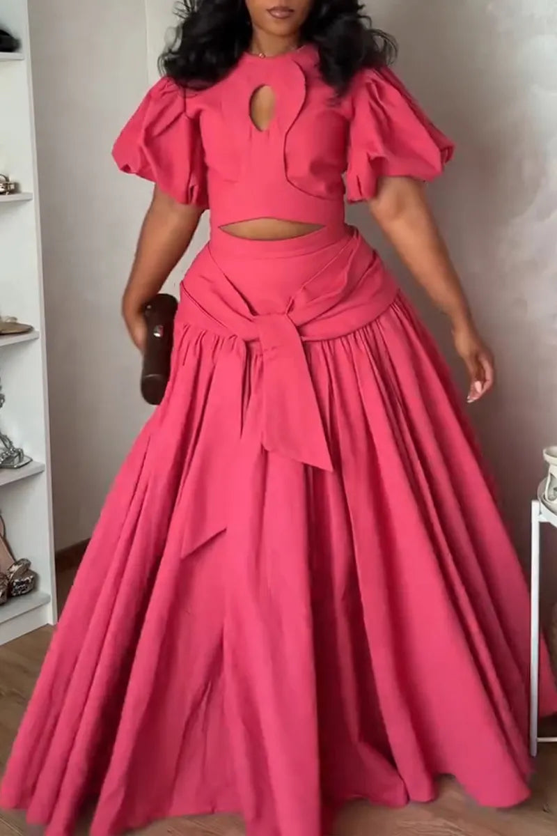 Women's Elegant Puff Sleeve A-Line Hem Maxi Dress