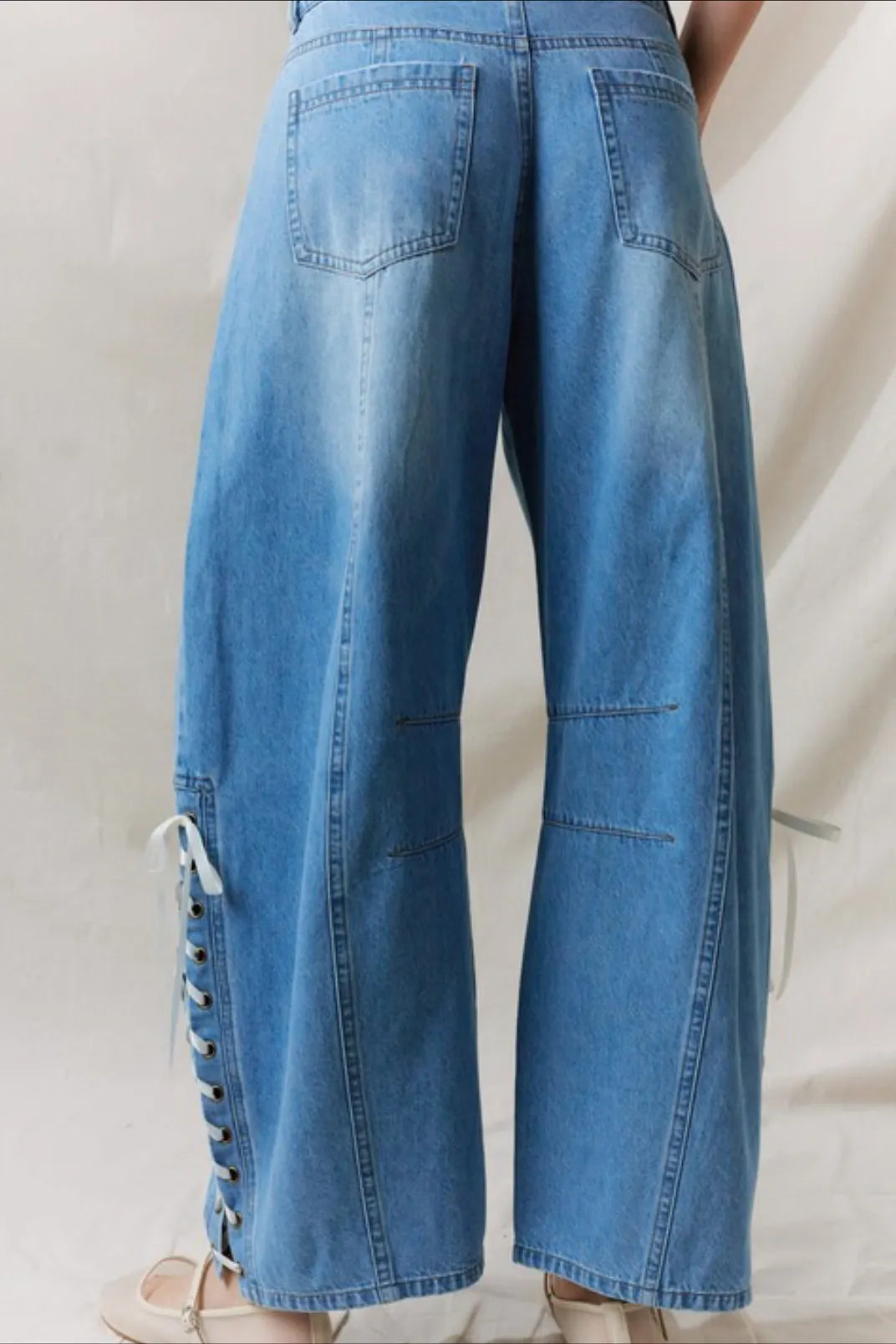 Women's Casual Lace Up Loose Barrel Jeans