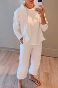 Women's Round Neck Hooded Top+ Pants Solid Color Casual Suit