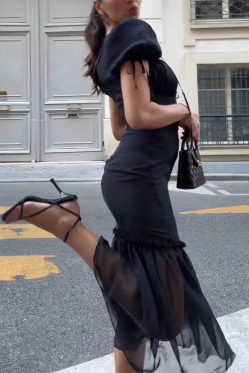 Women's V-neck Spliced Waist Elegant Casual Dress