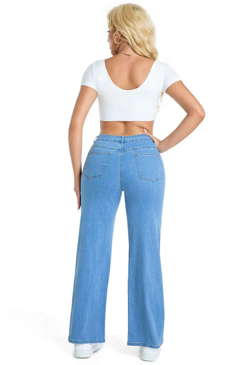 Casual Stretch Panel Raw Hem Wide Leg Jeans