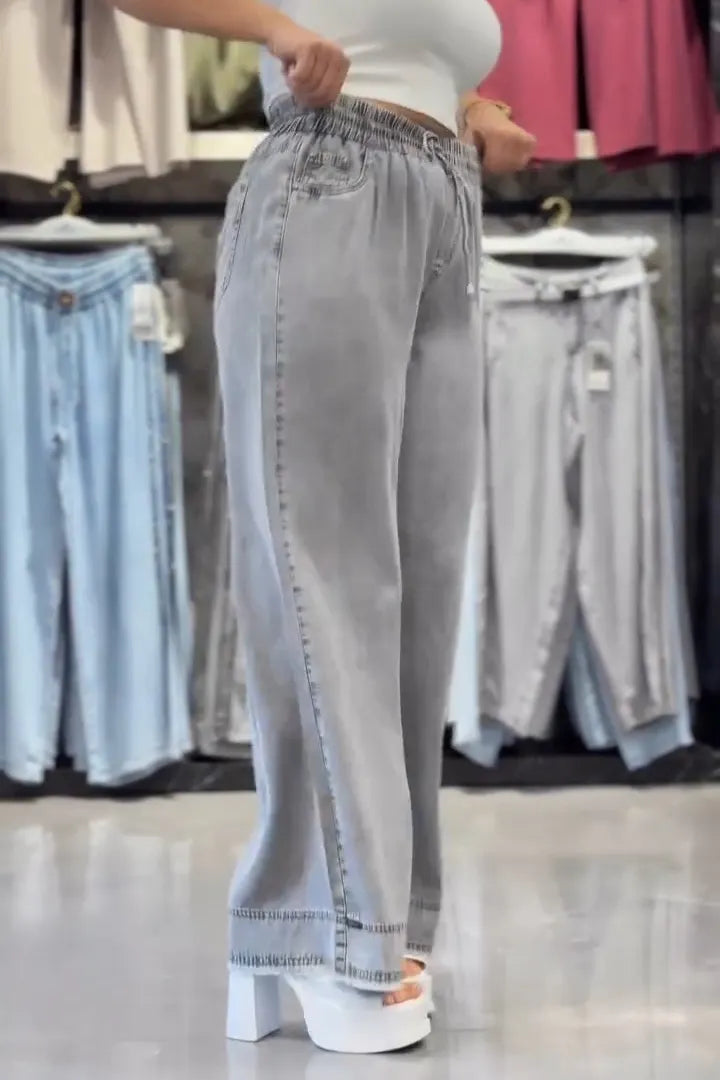 Women's Casual Stretch Waist Wide Leg Jeans