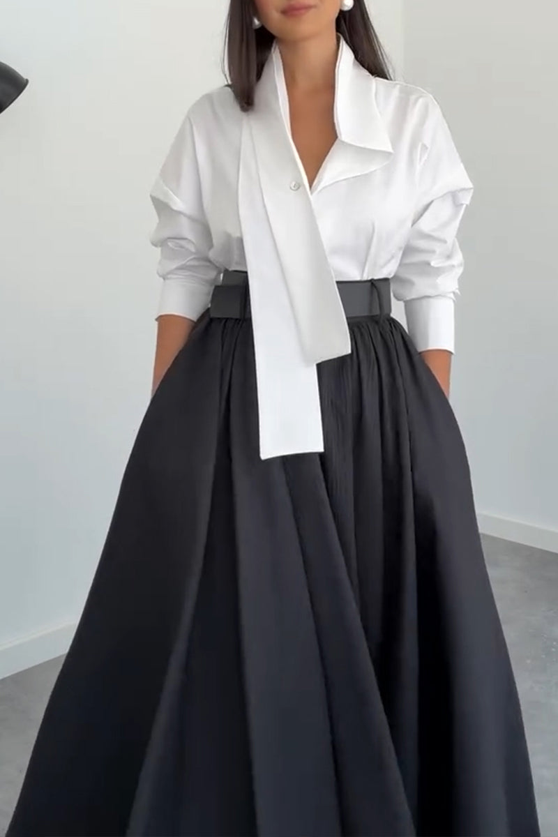 Women's Elegant Asymmetric Neckline Shirt or A-Line Maxi Skirt