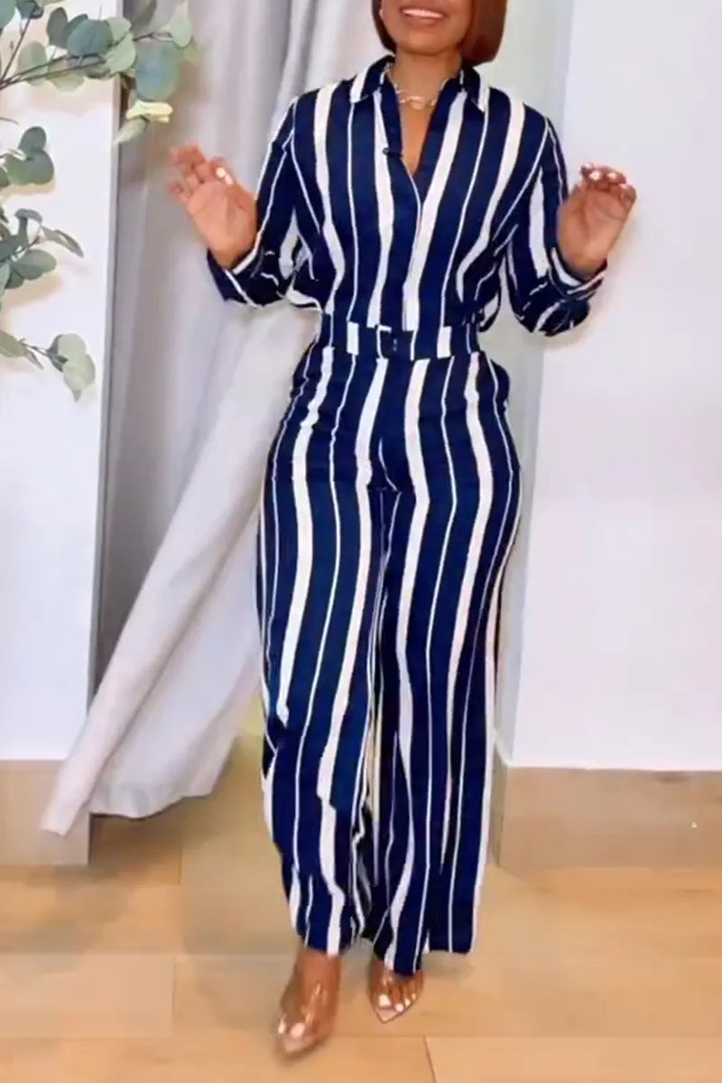 Women's Casual Daily Stripe Shirt Pants Two-Piece Set