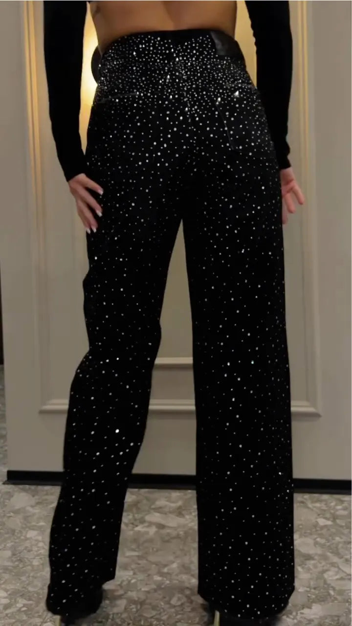 Women's Rhinestone-embellished Casual Denim Pants