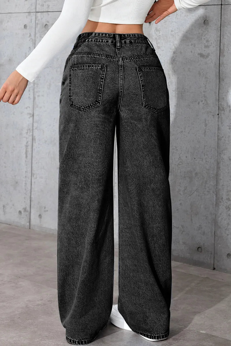 Casual Loose High Waisted Straight Denim Jeans