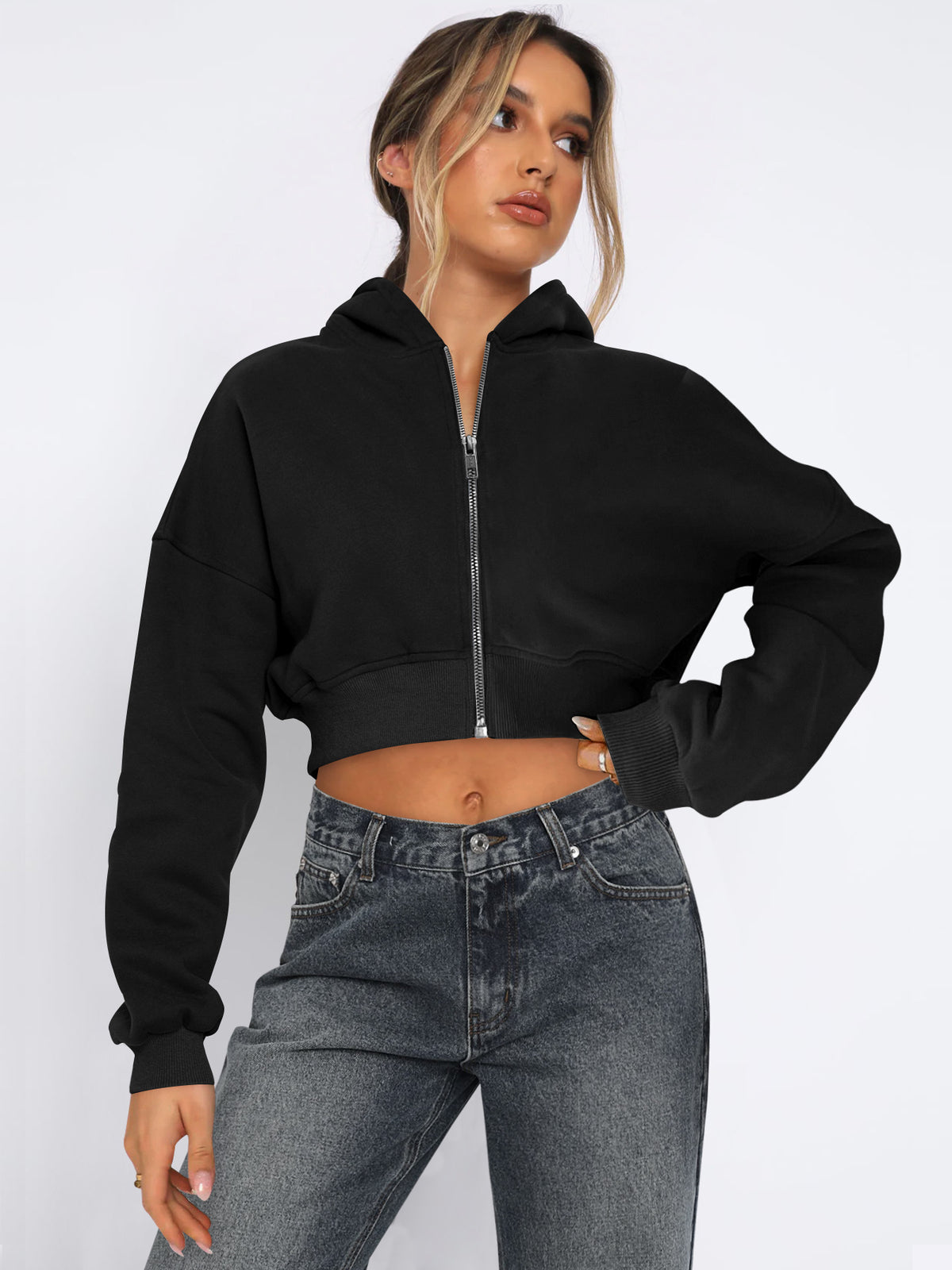 Casual Warm Short Fleece Hoodie Sweatshirt Jacket